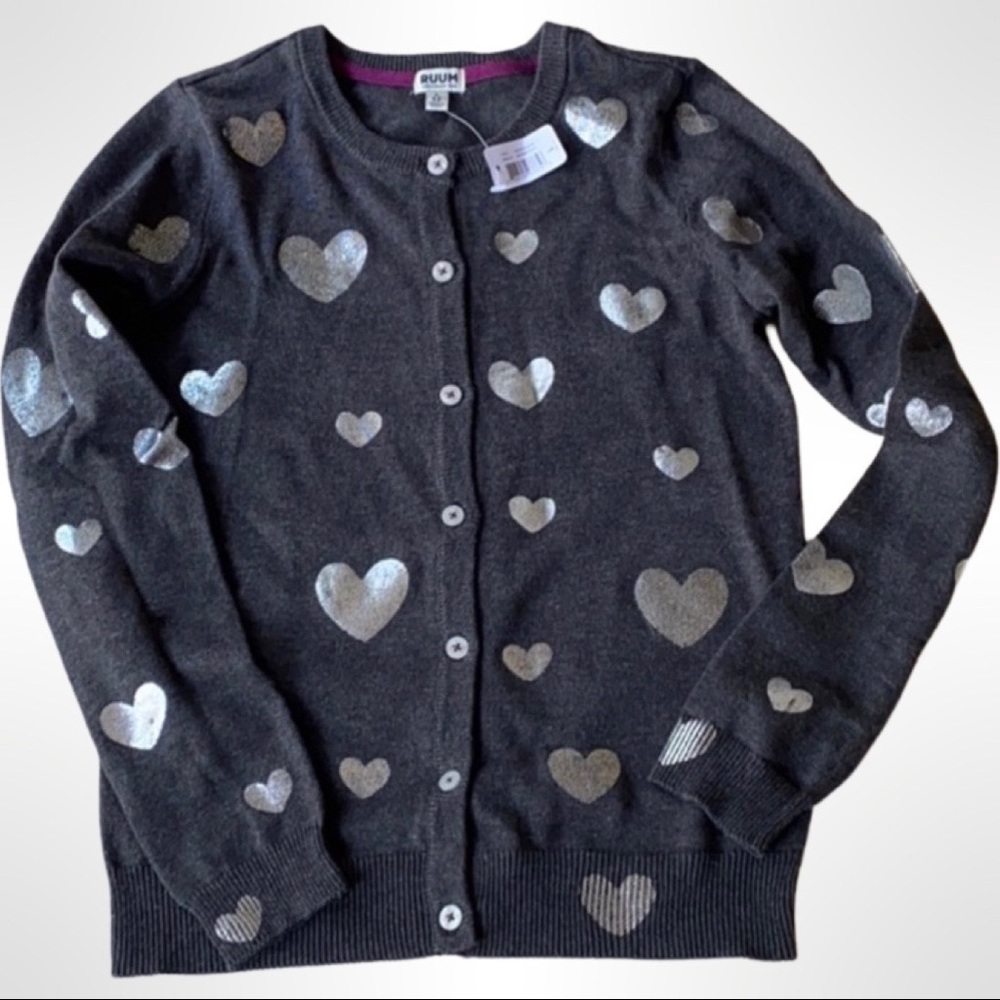 Ruum Charcoal Heart Cardigan Size L NWT